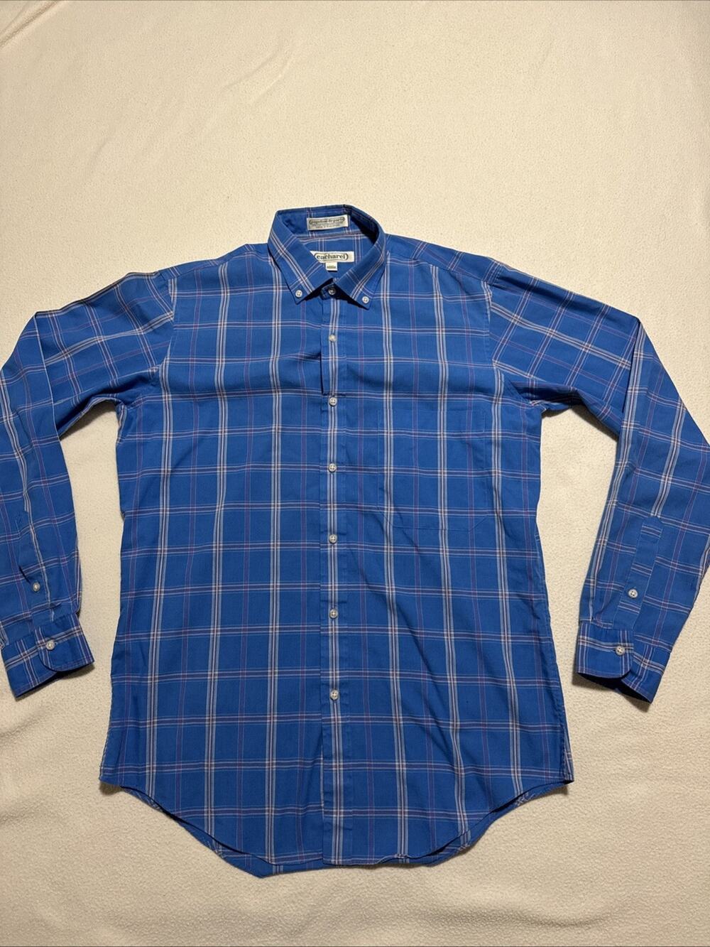 VTG Cacharel Button Up Long Sleeve Men’s Sz M Plaid Flannel Popeline De Paris